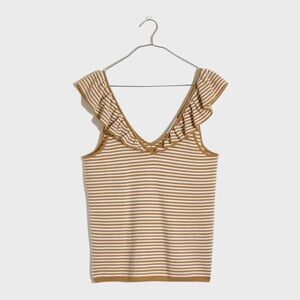 Madewell Belhaven Ruffle Sweater Tank Strip Cream and Yellow